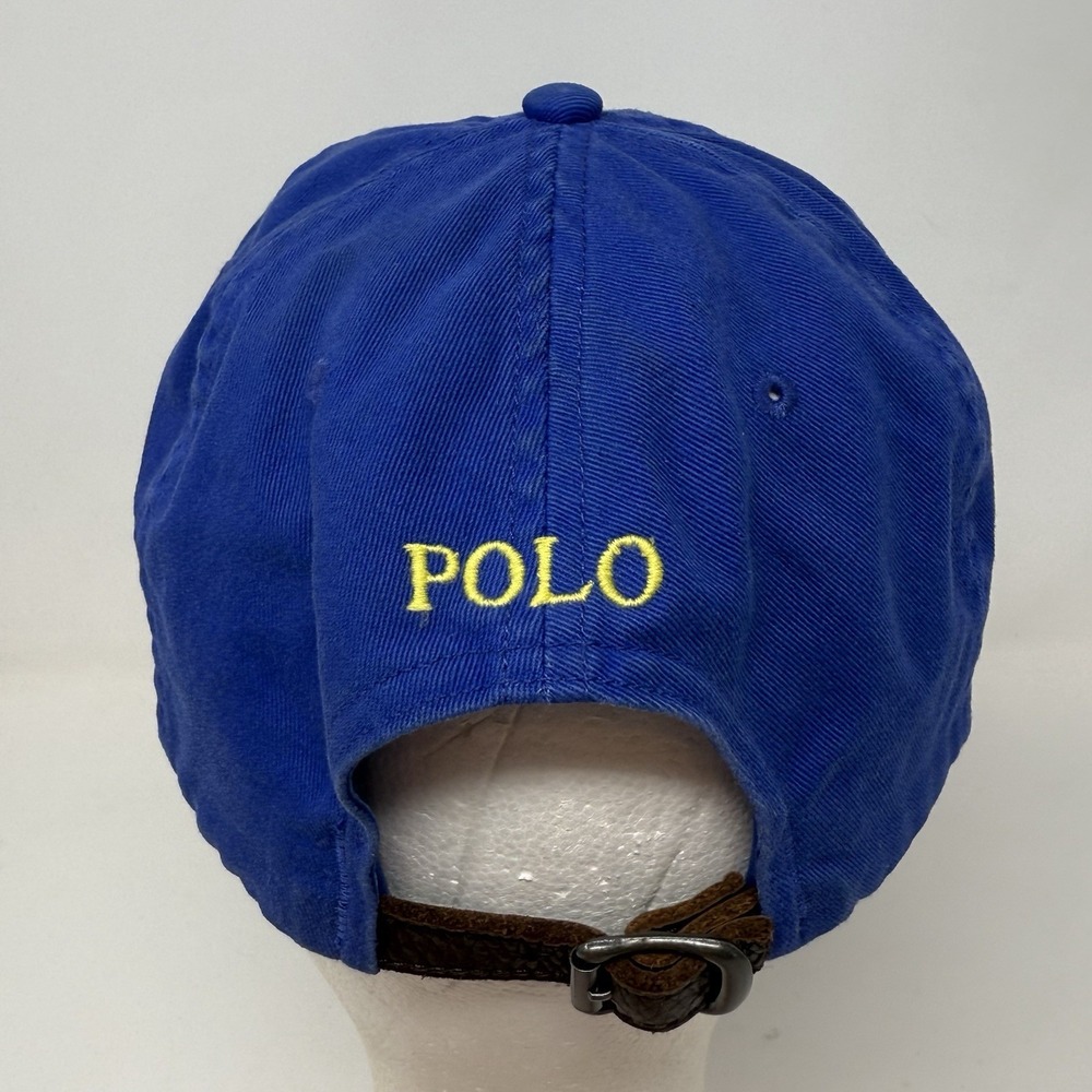 Vintage Polo Ralph Lauren Hat Cap Leather Strap Back Cotton Dad Blue Yellow Pony - Picture 4 of 10